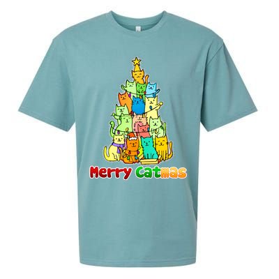 Christmas Merry Catmas Tree Sueded Cloud Jersey T-Shirt