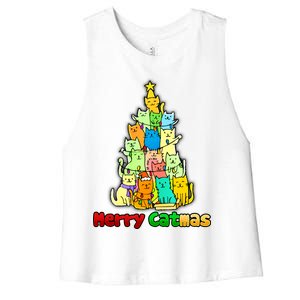 Christmas Merry Catmas Tree Women's Racerback Cropped Tank