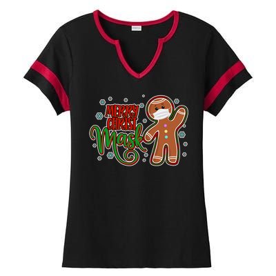 Christmas Merry Christ-Mask Gingerbread Man Ladies Halftime Notch Neck Tee