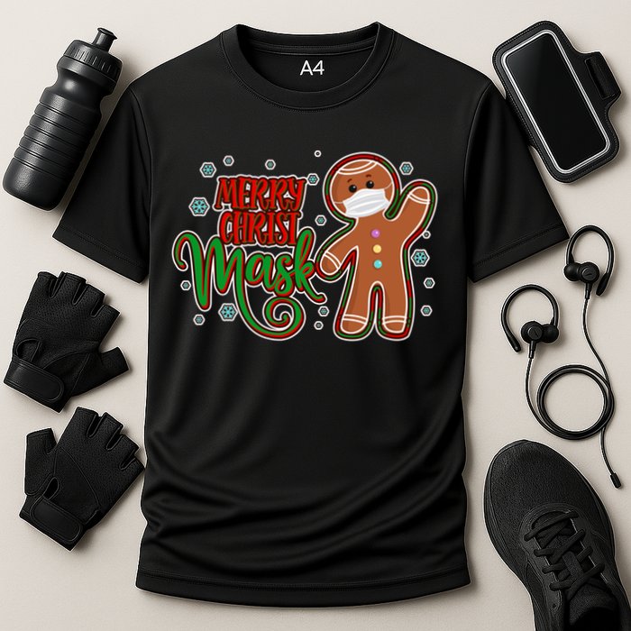 Christmas Merry Christ-Mask Gingerbread Man Cooling Performance Crew T-Shirt