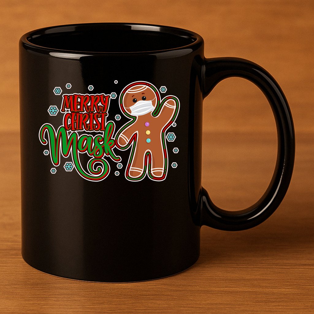 Christmas Merry Christ-Mask Gingerbread Man 11oz C Handle Ceramic Mug