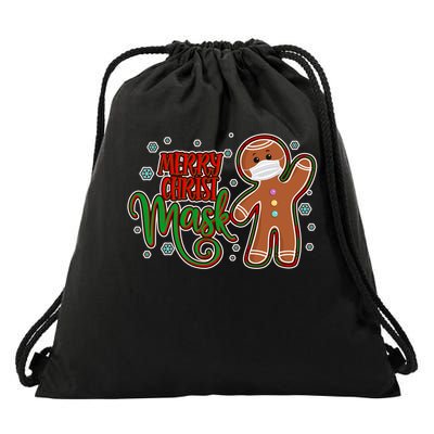Christmas Merry Christ-Mask Gingerbread Man Drawstring Bag