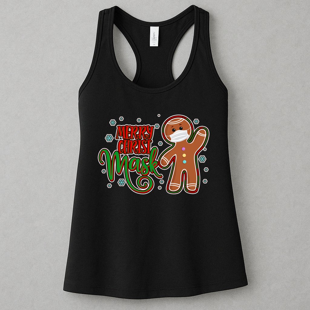 Christmas Merry Christ-Mask Gingerbread Man Womens Tank Top