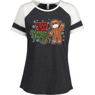 Christmas Merry Christ-Mask Gingerbread Man Enza Ladies Jersey Colorblock Tee