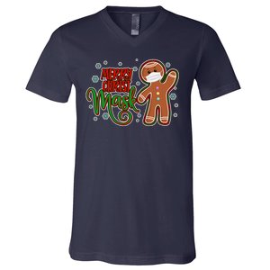 Christmas Merry Christ-Mask Gingerbread Man V-Neck T-Shirt