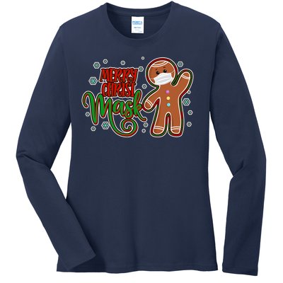 Christmas Merry Christ-Mask Gingerbread Man Ladies Long Sleeve Shirt