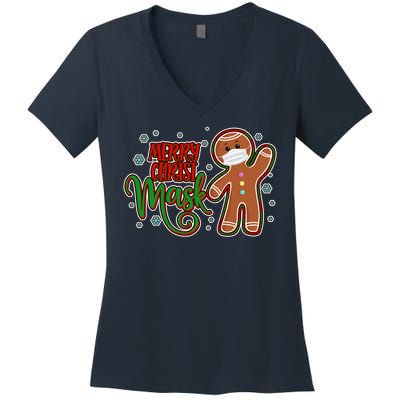 Christmas Merry Christ-Mask Gingerbread Man Women's V-Neck T-Shirt