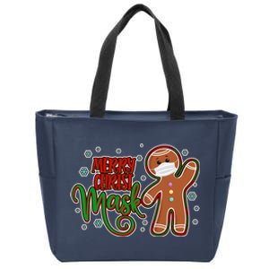 Christmas Merry Christ-Mask Gingerbread Man Zip Tote Bag