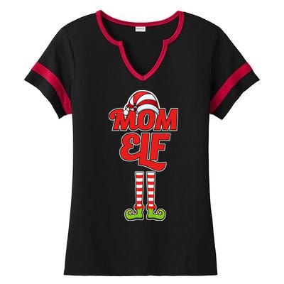 Christmas Mom Elf Ladies Halftime Notch Neck Tee