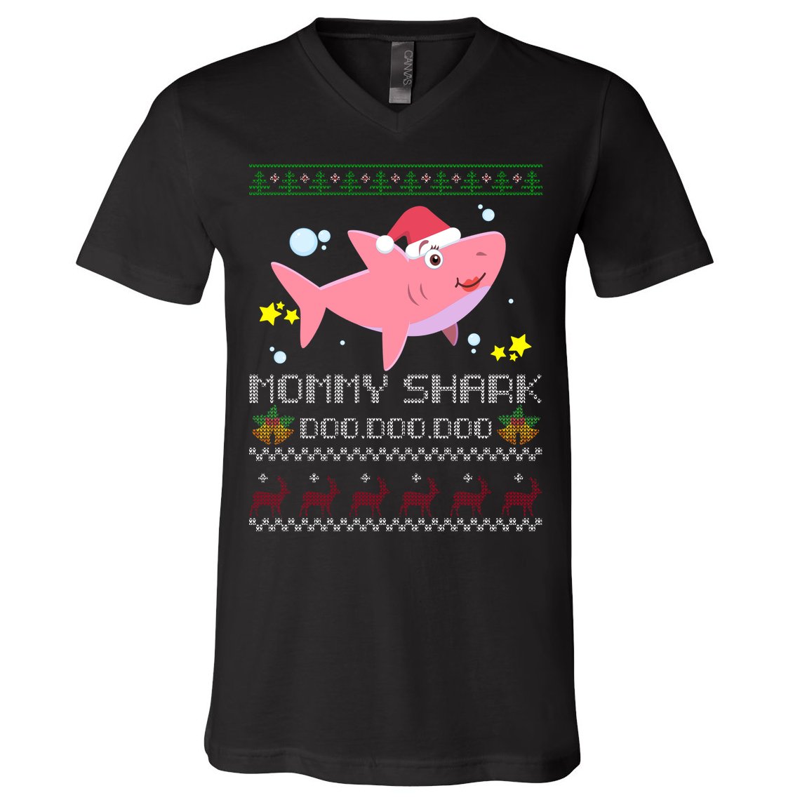 Christmas Mommy Shark V-Neck T-Shirt