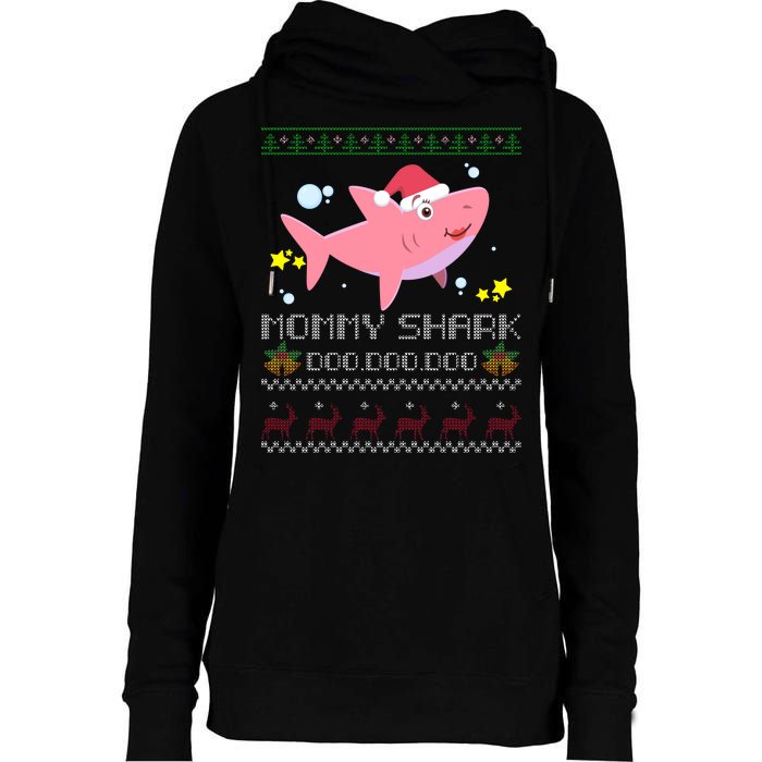 Christmas Mommy Shark Womens Funnel Neck Pullover Hood