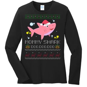 Christmas Mommy Shark Ladies Long Sleeve Shirt