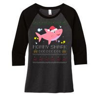 Christmas Mommy Shark Women's Tri-Blend 3/4-Sleeve Raglan Shirt