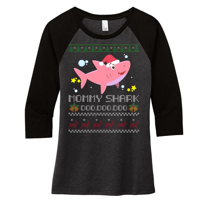 Christmas Mommy Shark Women's Tri-Blend 3/4-Sleeve Raglan Shirt