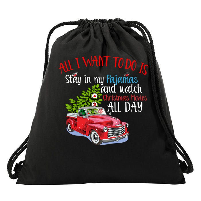 Christmas Movies And Pajamas Drawstring Bag