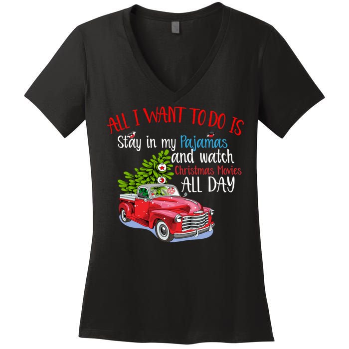 Christmas Movies And Pajamas Women's V-Neck T-Shirt