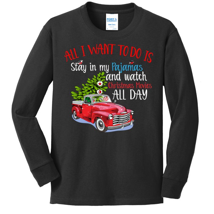 Christmas Movies And Pajamas Kids Long Sleeve Shirt