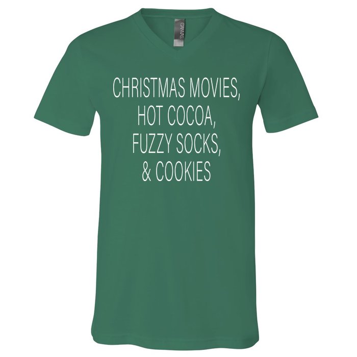 Christmas Movies Hot Cocoa Fuzzy Socks & Cookies V-Neck T-Shirt