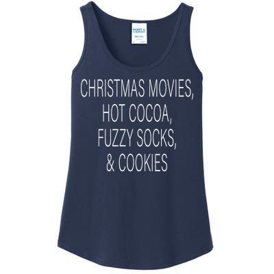 Christmas Movies Hot Cocoa Fuzzy Socks & Cookies Ladies Essential Tank