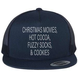 Christmas Movies Hot Cocoa Fuzzy Socks & Cookies Flat Bill Trucker Hat