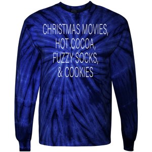 Christmas Movies Hot Cocoa Fuzzy Socks & Cookies Tie-Dye Long Sleeve Shirt