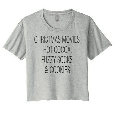 Christmas Movies Hot Cocoa Fuzzy Socks & Cookies Women's Crop Top Tee