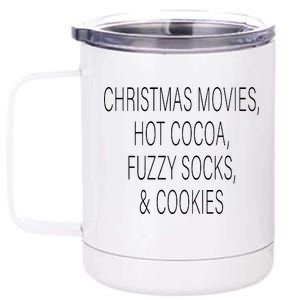 Christmas Movies Hot Cocoa Fuzzy Socks & Cookies 12 oz Stainless Steel Tumbler Cup