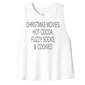 Christmas Movies Hot Cocoa Fuzzy Socks & Cookies Women's Racerback Cropped Tank