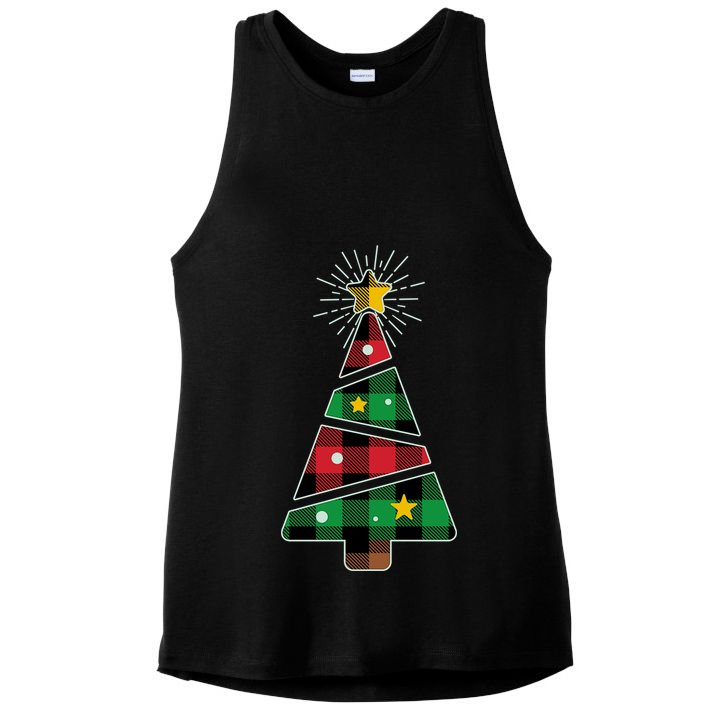 Christmas Multi Plaid Tree Ladies PosiCharge Tri-Blend Wicking Tank