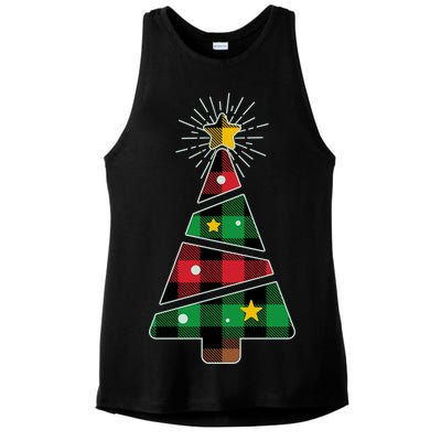 Christmas Multi Plaid Tree Ladies PosiCharge Tri-Blend Wicking Tank