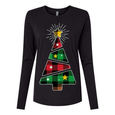 Christmas Multi Plaid Tree Womens Cotton Relaxed Long Sleeve T-Shirt