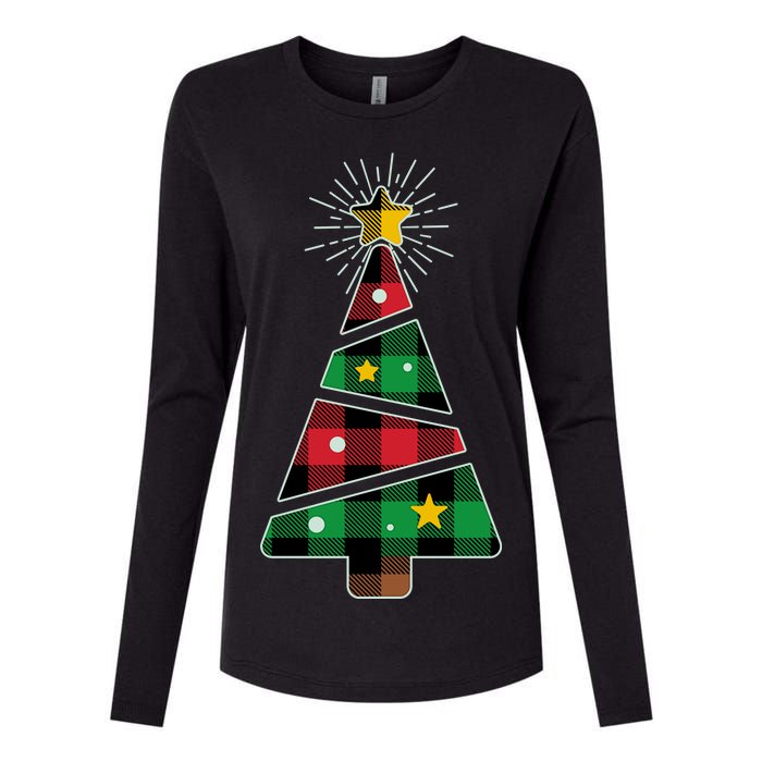 Christmas Multi Plaid Tree Womens Cotton Relaxed Long Sleeve T-Shirt