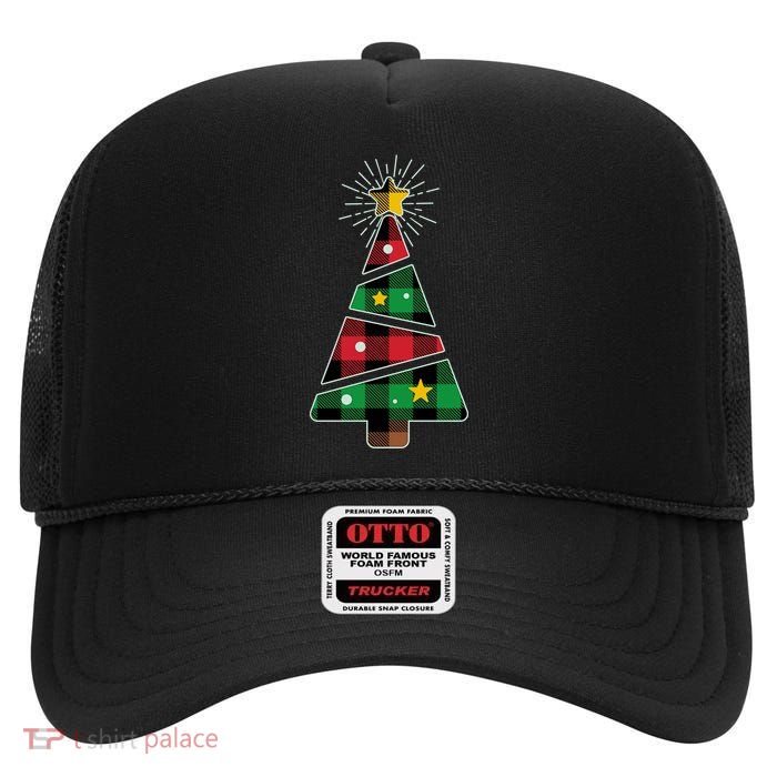 Christmas Multi Plaid Tree High Crown Mesh Back Trucker Hat