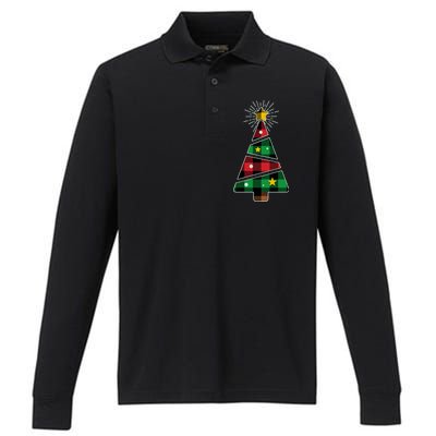 Christmas Multi Plaid Tree Performance Long Sleeve Polo