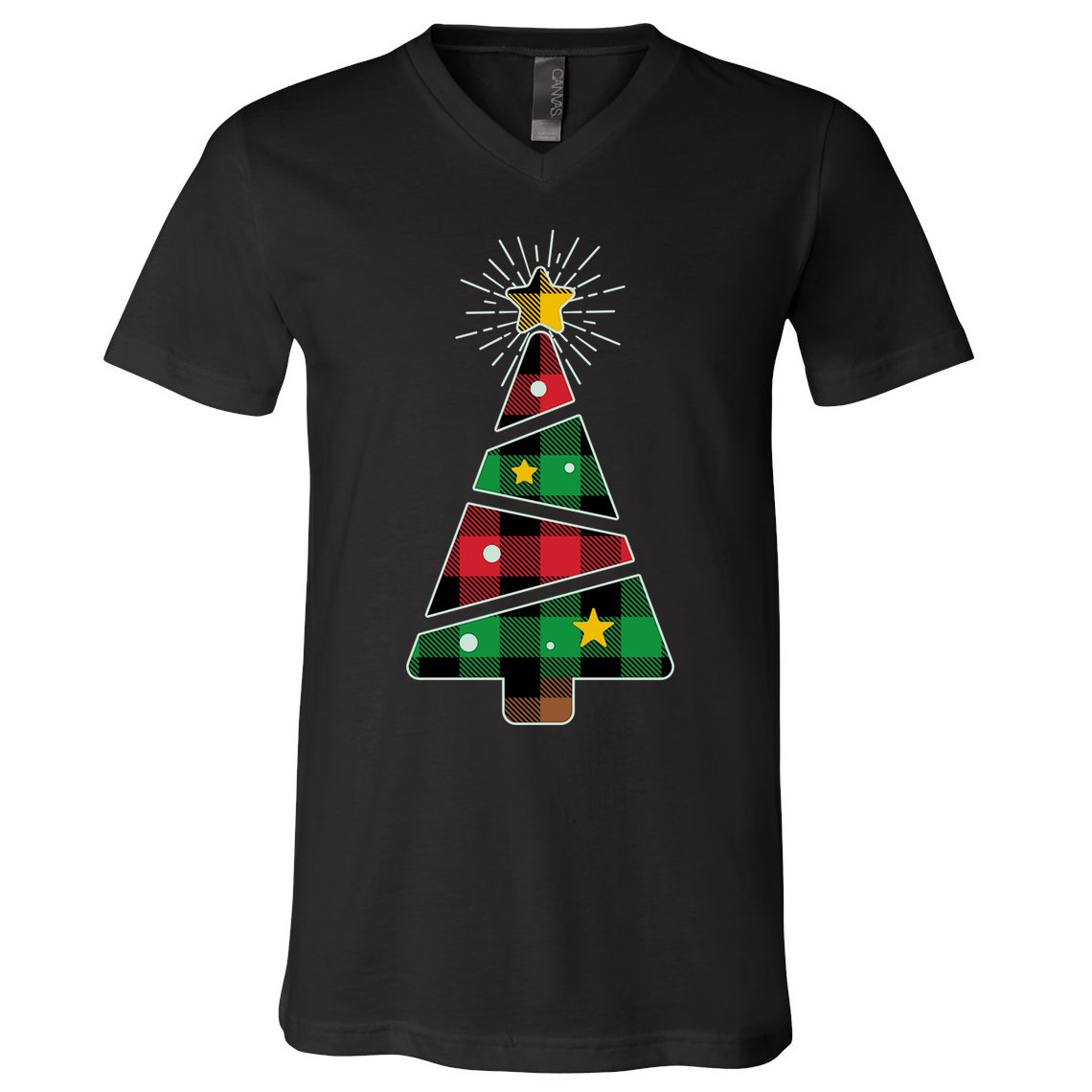 Christmas Multi Plaid Tree V-Neck T-Shirt