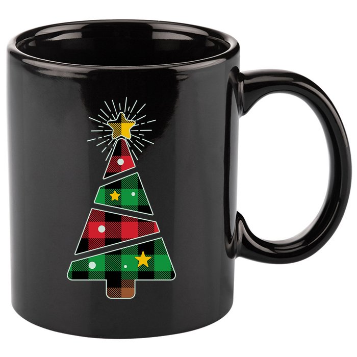 Christmas Multi Plaid Tree 11oz C Handle Ceramic Mug