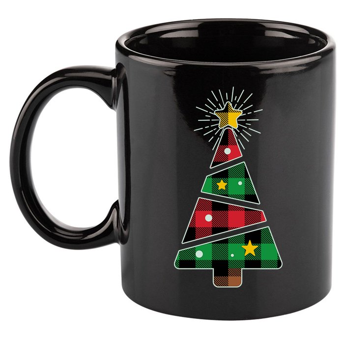 Christmas Multi Plaid Tree 11oz C Handle Ceramic Mug