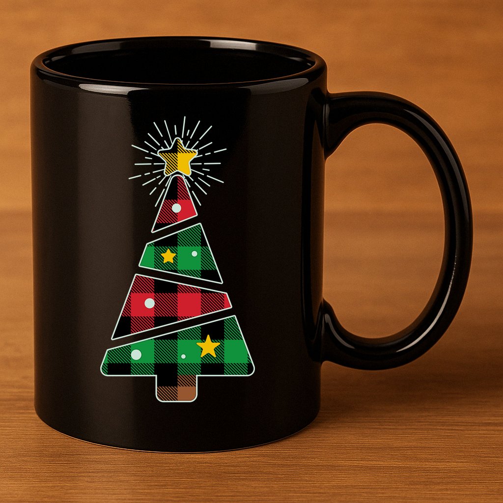 Christmas Multi Plaid Tree 11oz C Handle Ceramic Mug