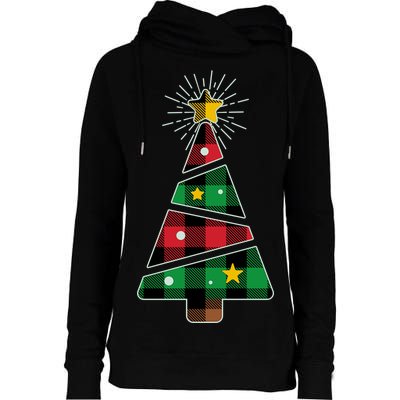 Christmas Multi Plaid Tree Womens Funnel Neck Pullover Hood