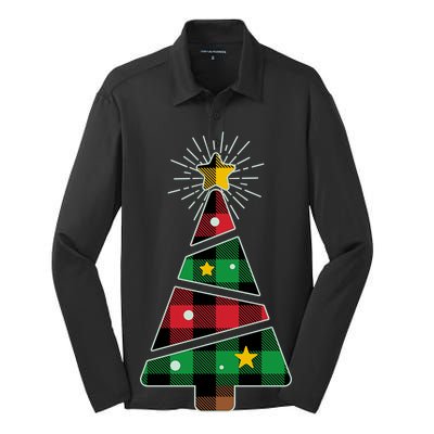 Christmas Multi Plaid Tree Silk Touch Performance Long Sleeve Polo