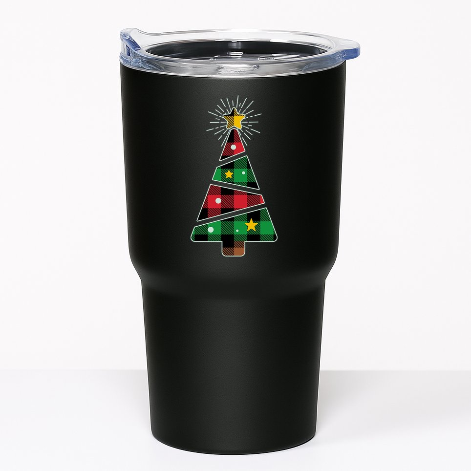 Christmas Multi Plaid Tree Tumbler