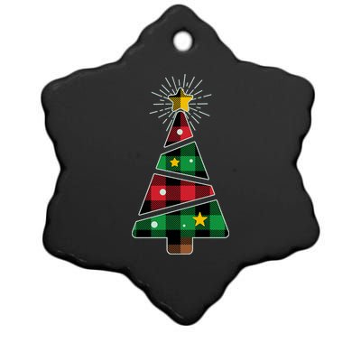 Christmas Multi Plaid Tree Ceramic Star Ornament