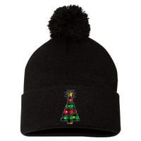 Christmas Multi Plaid Tree Pom Pom 12in Knit Beanie