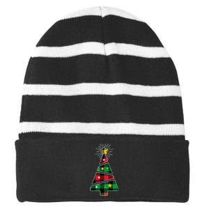 Christmas Multi Plaid Tree Striped Beanie with Solid Band