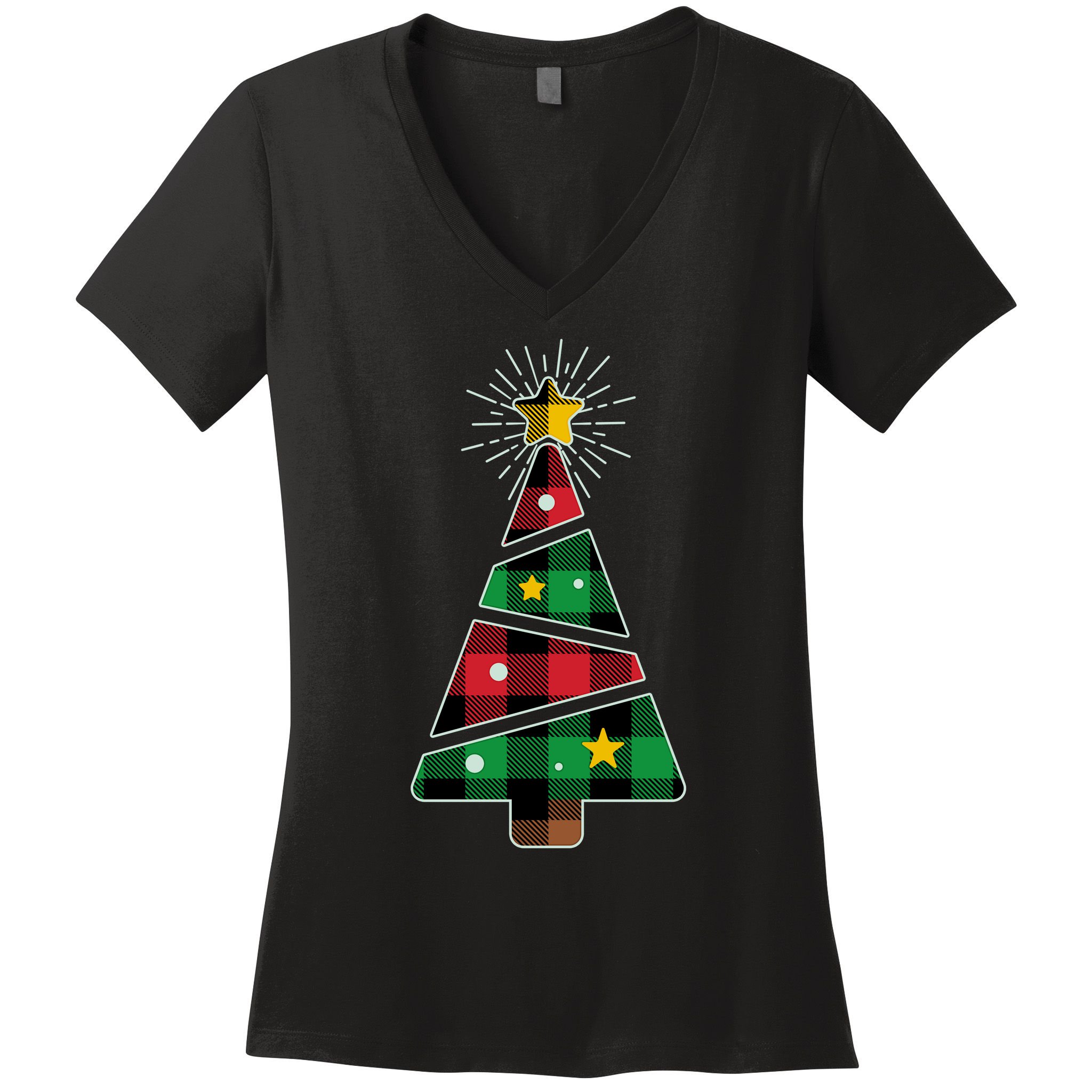 Christmas Multi Plaid Tree Women's V-Neck T-Shirt