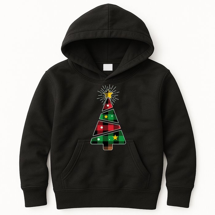 Christmas Multi Plaid Tree Kids Hoodie