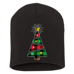 Christmas Multi Plaid Tree Short Acrylic Beanie