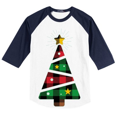 Christmas Multi Plaid Tree Baseball Sleeve Shirt