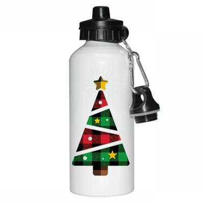 Christmas Multi Plaid Tree Aluminum Water Bottle 