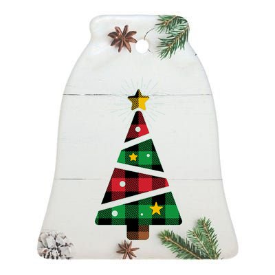 Christmas Multi Plaid Tree Ceramic Bell Ornament